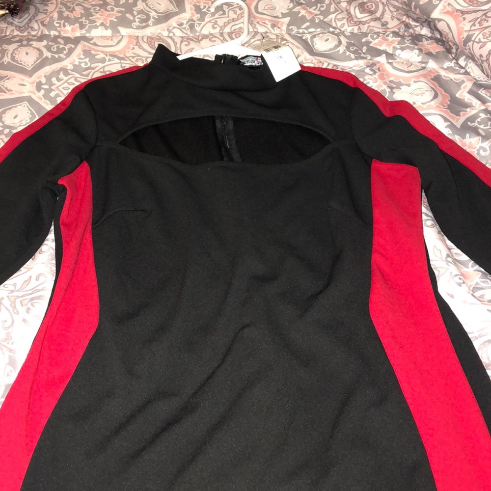 Black dress with red stripe